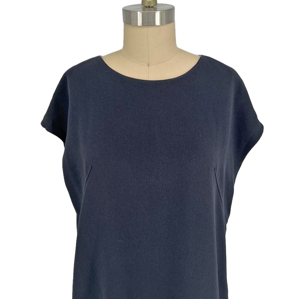 Vince Leather Piped Crepe Shift Mini Tunic Dress size Medium Charcoal Black - Picture 12 of 15
